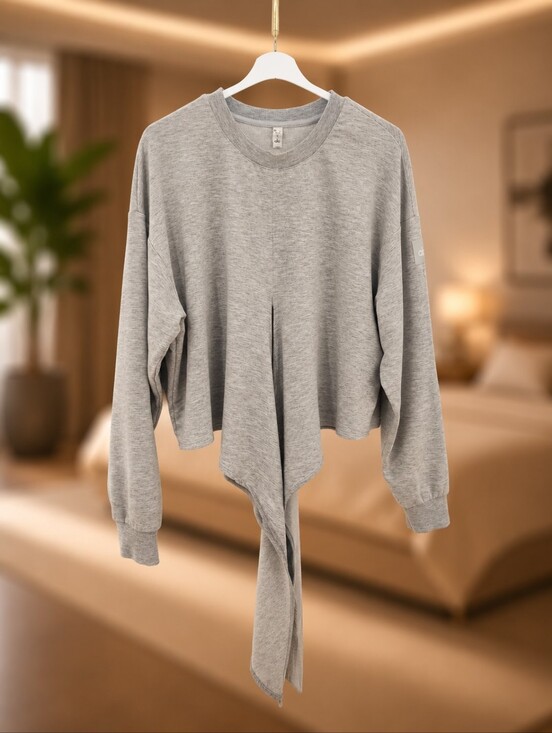 ALO Yoga Tops - ALO Yoga Grey Tie-Front Cropped Sweatshirt